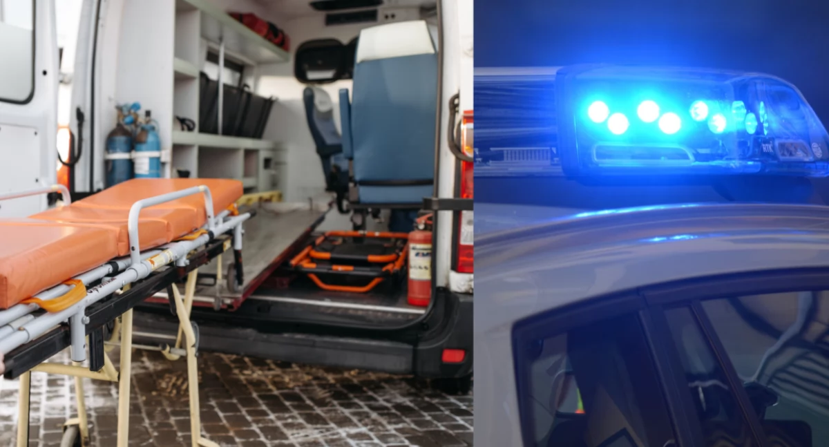 Akcja policji, Wypadek udziałem motocykla Bielanach - zdjęcie, fotografia