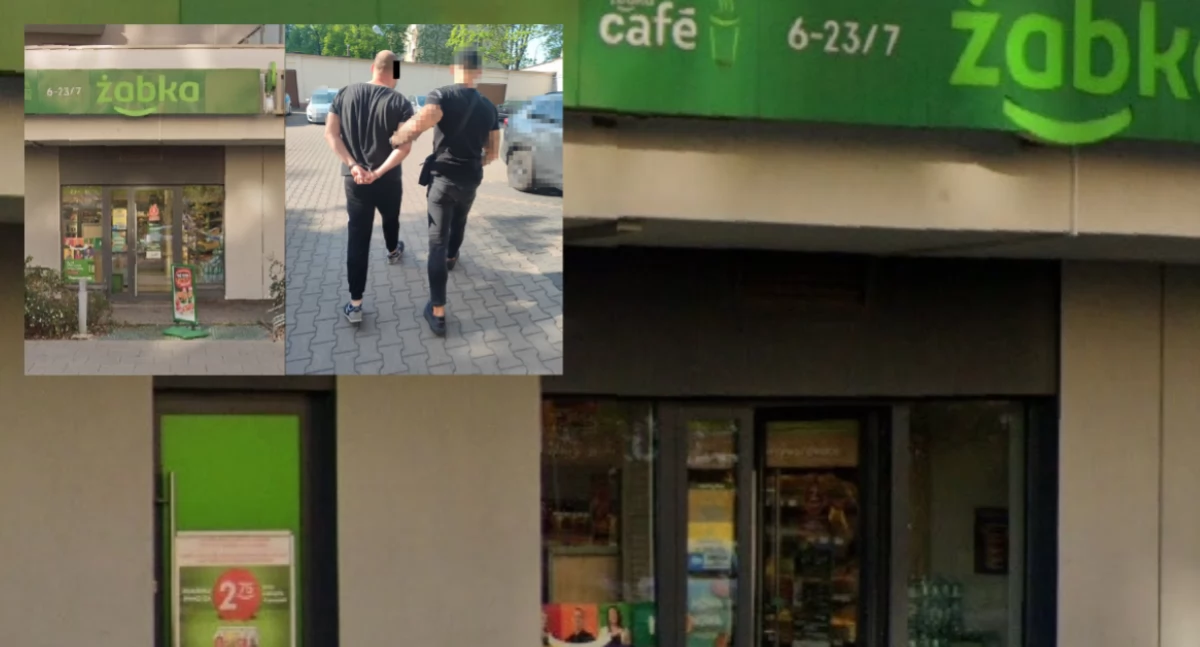 Akcja policji, pracownika sklepu rzucił tłuczkiem Bielanach - zdjęcie, fotografia