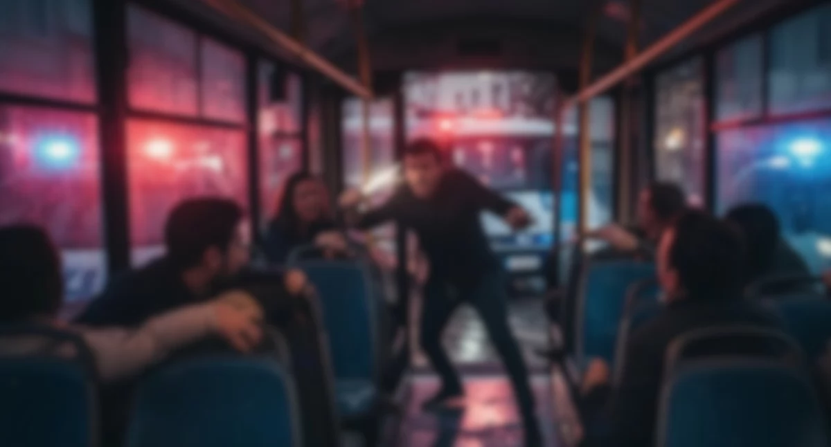 Akcja policji, nożem AUTOBUSIE MIEJSKIM Bielanach - zdjęcie, fotografia